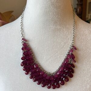 Silver and Burgundy/Purple Teardrop Statement Bib Necklace 1